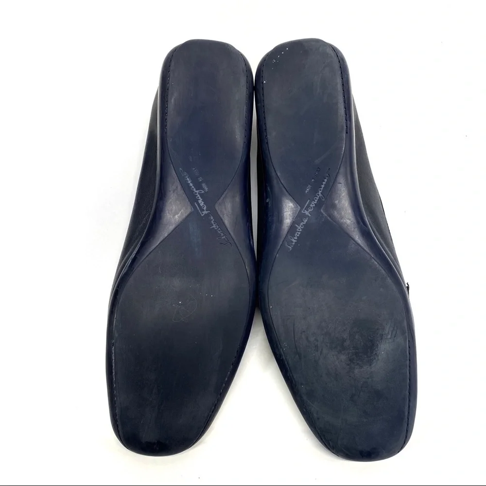 Salvatore Ferragamo Navy Blue Leather Loafers